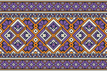 flower embroidery on black background. ikat and cross stitch geometric seamless pattern ethnic oriental traditional. Aztec style illustration design for carpet, wallpaper, clothing, wrapping, batik.