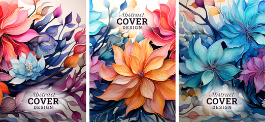 Abstract floral background cover template, Luxury nature leaves pattern design, leaf line arts, Hand drawn outline design for fabric, print, background, banner and invitation, cover, magazine cover