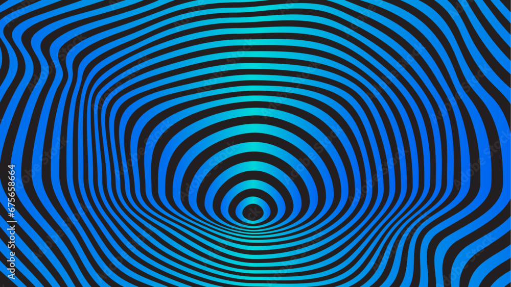 Poster abstract 3d blue and green gradient color twisted spiral lines optical illusion pattern on black bac