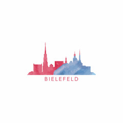 Fototapeta premium Bielefeld watercolor cityscape skyline city panorama vector flat modern logo, icon. Germany town emblem concept with landmarks and building silhouettes. Isolated graphic