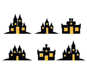 Haunted House silhouette collection. scary halloween house bundle set.