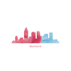 Buffalo city US watercolor cityscape skyline panorama vector flat modern logo icon. USA, New York state of America emblem with landmarks and building silhouettes. Isolated red and blue graphic