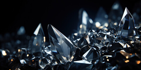 Crystal points emerge from the darkness, their facets catching light like stars in a nocturnal sky