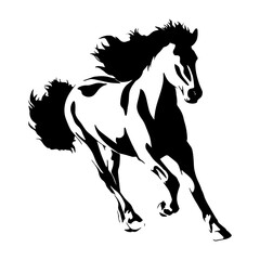 Illustration of silhouette of a horse in simple style in black and white color