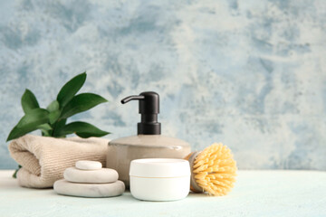 Set of spa supplies on table