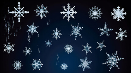 Snowflakes on a dark blue background.
