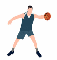 Basketball player on isolated white background. Vector illustration in full length in playing pose. 