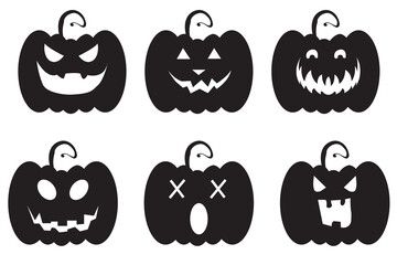 Halloween scary pumpkin vector collection, a Set of Halloween pumpkin illustration, Flat style vector spooky creepy pumpkin Bundle