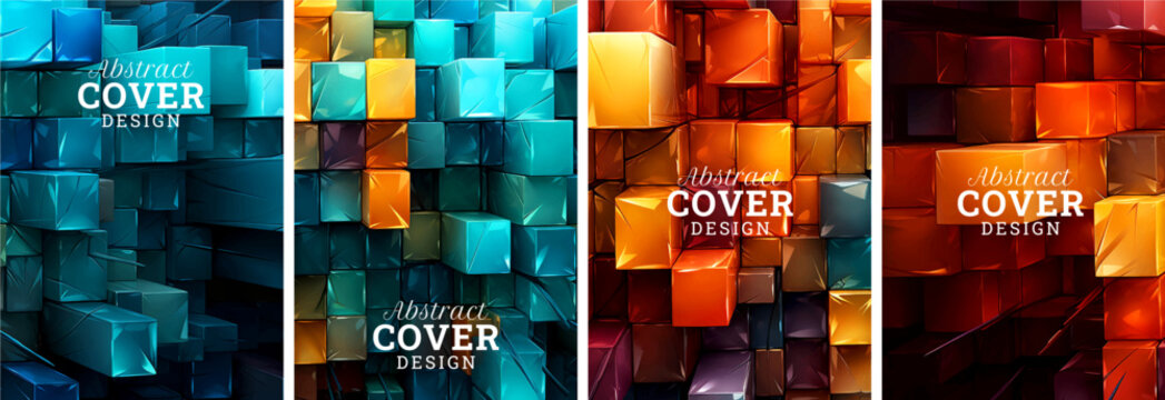 Colorful digital art cover design template set, save the date design, cover, print,  banner and invitation, abstract background for social media stories, Vector illustration
