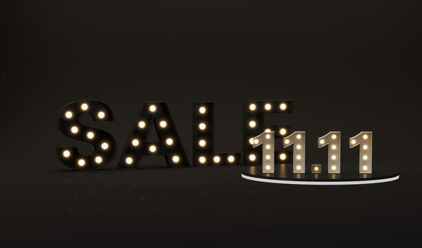 11.11 Shopping day sale. Global shopping world day. 11.11 Crazy sales online. Futuristic cyber stage with 3d neon podium glowing for Product display presentation in black colors background.
- Powered by Adobe