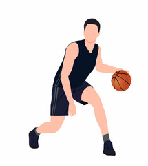 Basketball player on isolated white background. Vector illustration in full length in playing pose. 
