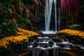 Rain of flowers, waterfall of flowers in the interior
