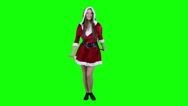 Woman dressed Santa costume dancing sexy young Caucasian woman seductive dance Christmas holiday party concept