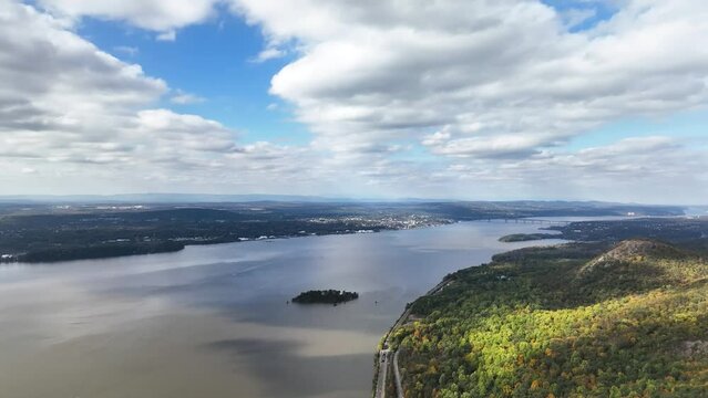 Aerial Drone Landscape Scenery Footage - Foliage, Cloud, Skies, Island, Mountain, Hike, Commercial, Boat, Trees, River - Upstate New York