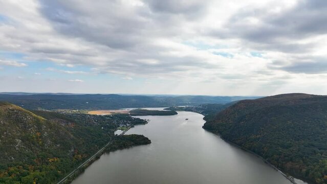 Aerial Drone Landscape Scenery Footage - Foliage, Cloud, Skies, Island, Mountain, Hike, Commercial, Boat, Trees, River - Upstate New York