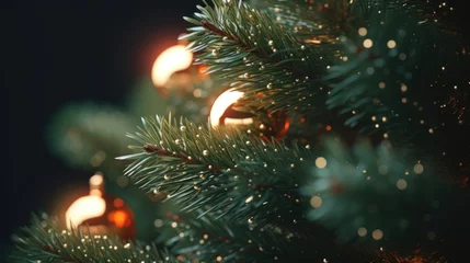 Gardinen Close up Christmas tree background © tashechka