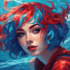 The girl and the sea. The girl is swimming underwater.