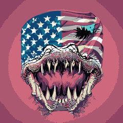 A cartoon alligator with a flag american on it vector design design for use in design and print poster canvas - obrazy, fototapety, plakaty