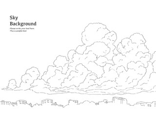 雲の見える風景-線画