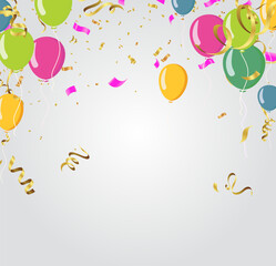 variety of colors balloons with confetti falling down over  background. Festival and joyful mood. Christmas, New Year, birthday or wedding celebration