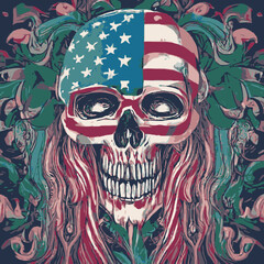 A skull vector , cranium skull , human skull vector,free vector with a flag american on it