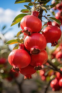 Red pomegranate trees with full of fruits
