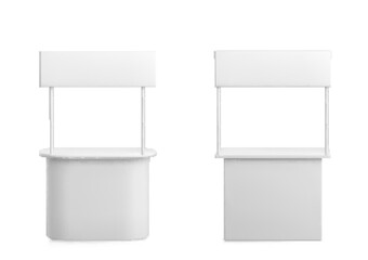 Vector realistic marketing rack or promotional stand exhibition or booth stand desk business