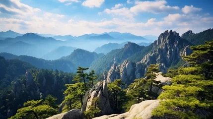 Papier Peint photo Monts Huang Beautiful Huangshan mountains natural landscape on a sunny day in China.