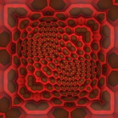 vivid red and scarlet contour line shades of dark grey complex design