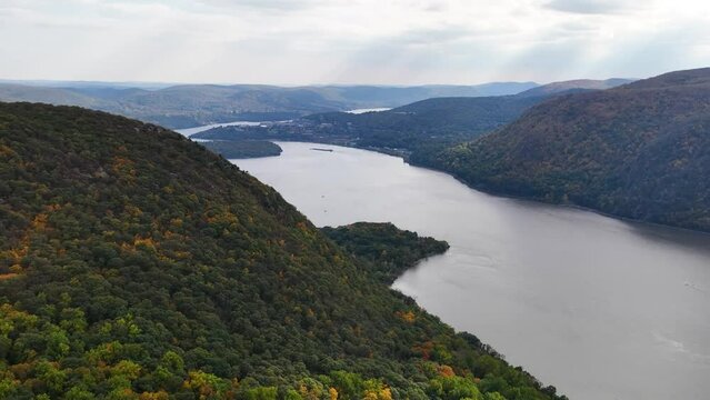 Aerial Drone Landscape Scenery Footage - Foliage, Cloud, Skies, Island, Mountain, Hike, Commercial, Boat, Trees, River - Upstate New York