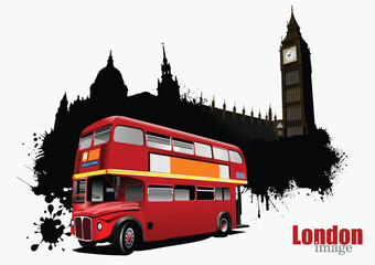 Fototapeta na wymiar Grunge London banner with double Decker bus images. Vector illustration