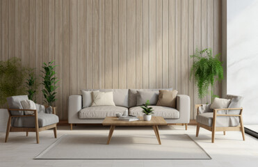 Fototapeta premium Luxurious living room area composition in rustic style