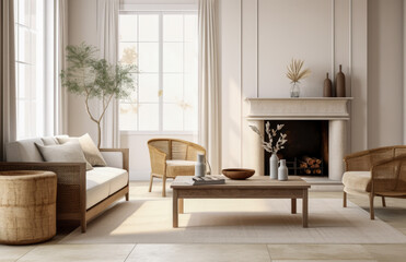 Obraz premium Luxurious living room area composition in rustic style