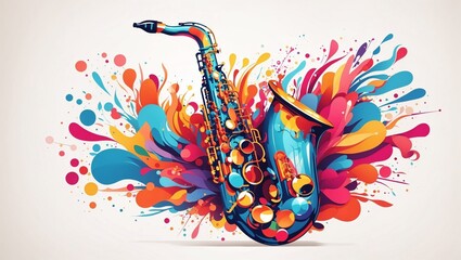 illustration of a colorful saxophone - obrazy, fototapety, plakaty