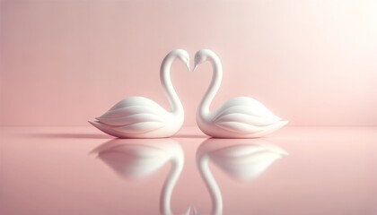 Elegant Swans Heart Reflection - Romantic Valentine's Day Concept