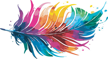 Colorful paint splash and watercolor feather illustration © Shaikul