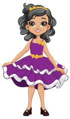 Party Princess Girl Cartoon Character in Dress