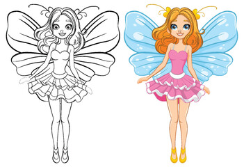 Beautiful Fairy Cartoon Character with Butterfly Wings
