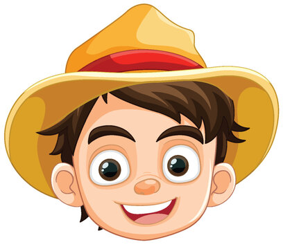 Happy Smiley Boy in Farmer Cowboy Hat