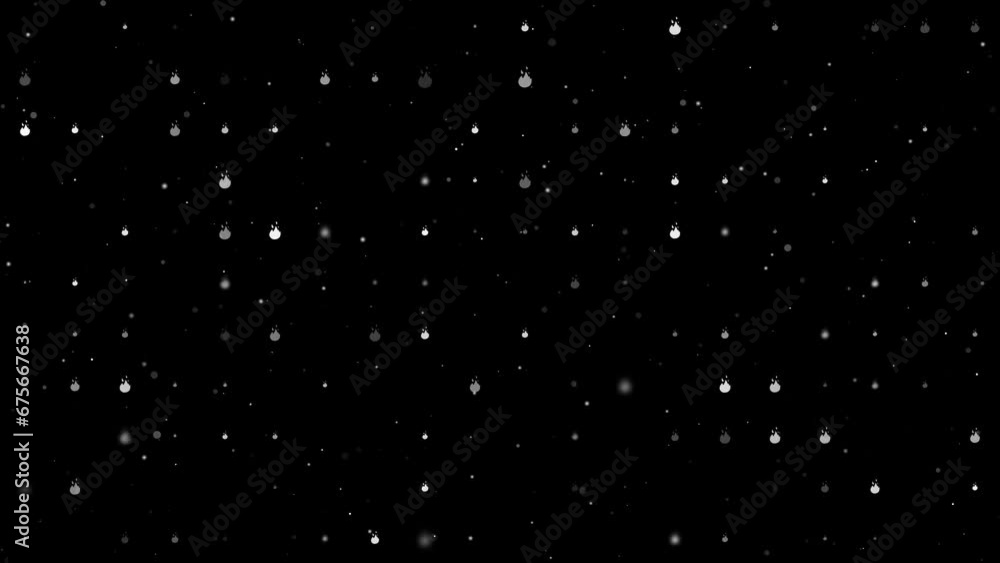 Poster template animation of evenly spaced fire symbols of different sizes and opacity. animation of transp