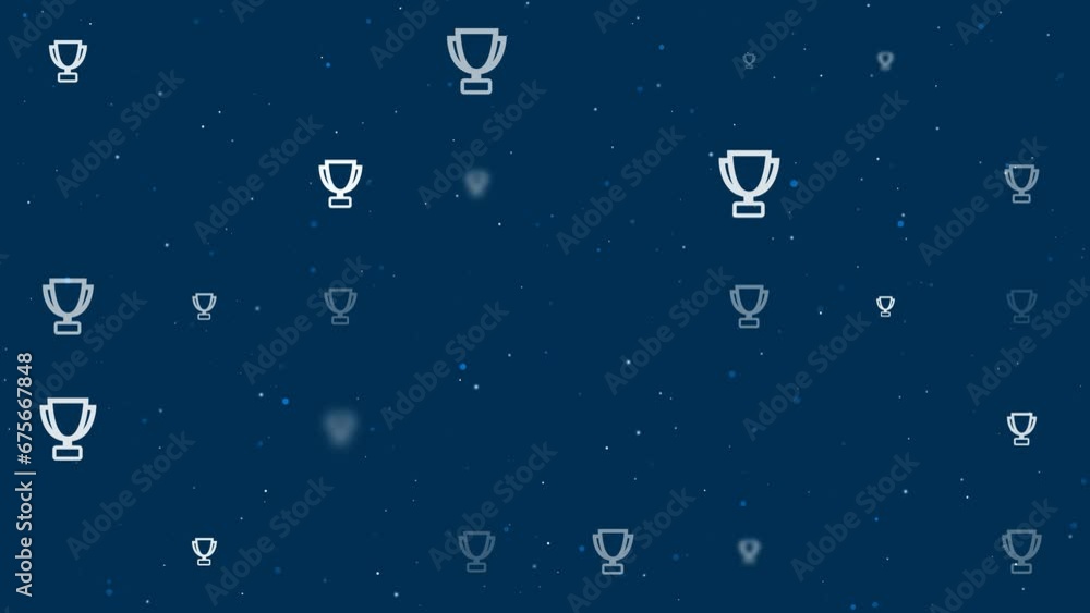 Poster template animation of evenly spaced trophy symbols of different sizes and opacity. animation of tran