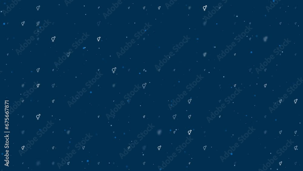 Poster template animation of evenly spaced bigender symbols of different sizes and opacity. animation of tr