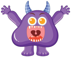 Purple Alien Monster Cartoon Character with Open Mouth and Arms