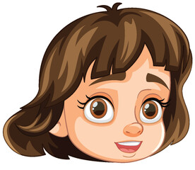 Smiling Cartoon Girl with Short Brown Hair