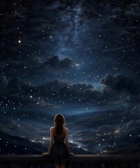 Fototapeta na wymiar A teenager girl In the Night Sky 