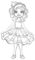 Party Princess: A Girl Cartoon Character in a Dress