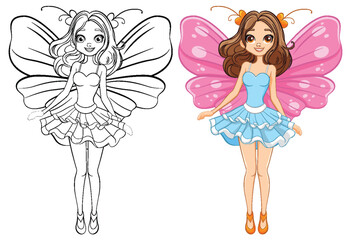 Beautiful Fairy Cartoon Character with Butterfly Wings