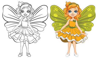 Fairy Princess Girl Cartoon Character in Party Dress