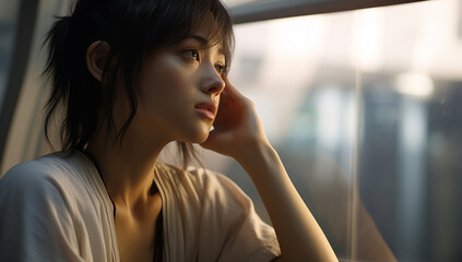 黄昏る　悩み　女性