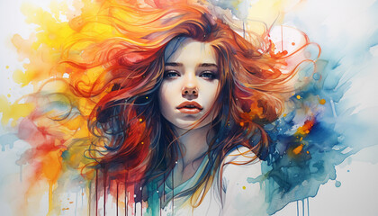a woman with colorful hair and paint splatters